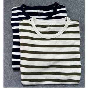 Lot of 2 GAP Long Sleeve Striped T-Shirt S Olive/Cream Navy/White Nautical